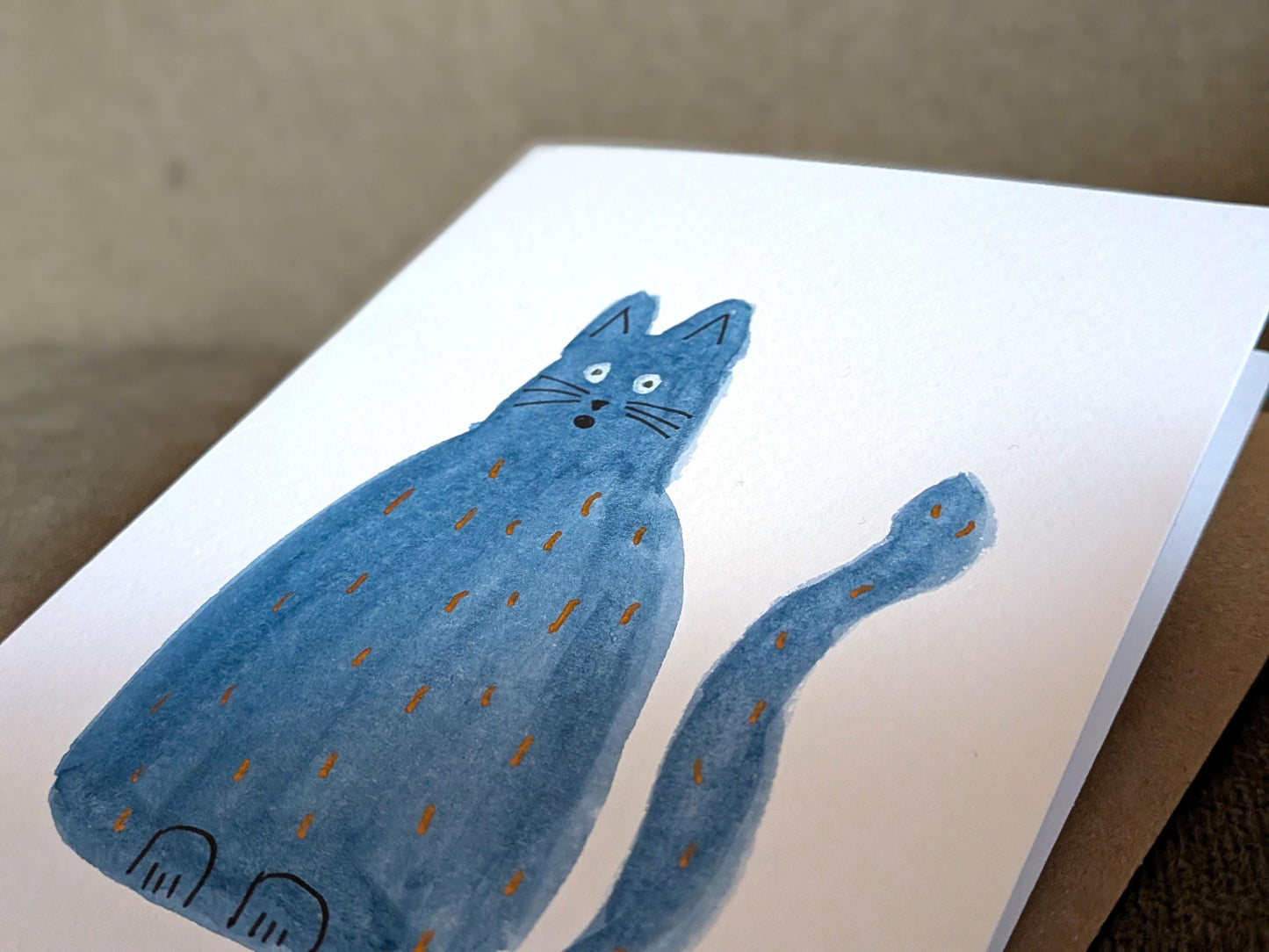 Funny A6 Blue Cat Greeting Card - Unique Original Hand-Painted Watercolour Card