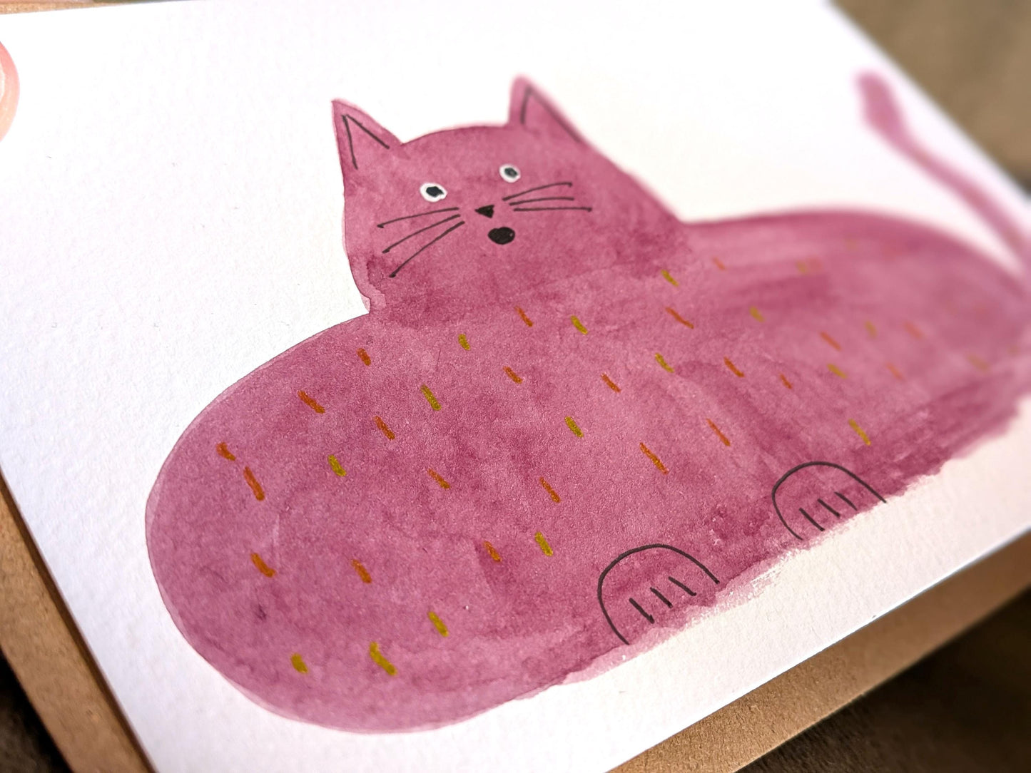Funny Purple A6 Abstract Cat Greetings Card - Original Hand-Painted Card