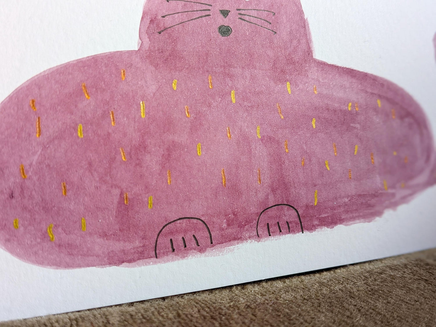 Funny Purple A6 Abstract Cat Greetings Card - Original Hand-Painted Card