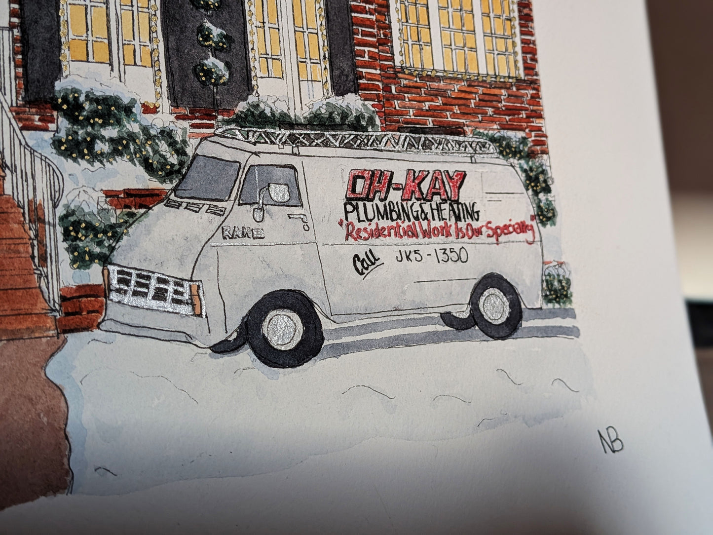 Home Alone House Watercolour Painting (A3 Original) – Ink & Watercolour Christmas Artwork